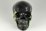 Realistic, Carved African Green Stone Verdite (Fuchsite) Skull #199616-1